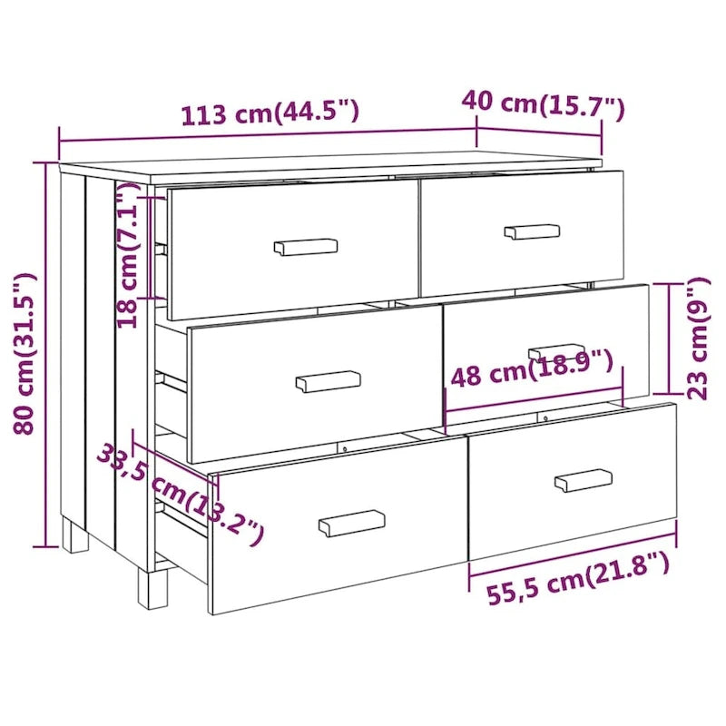 Sideboard Buffet Console Cabinet with Storage Solid Wood Pine - 44.5 x 15.7 x 31.5