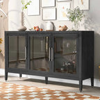 Meuble de rangement en bois avec 3 portes en verre trempé, étagère et pieds réglables - 58.2L15.7l33.9H
