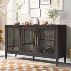 Meuble de rangement en bois avec 3 portes en verre trempé, étagère et pieds réglables - 58.2L15.7l33.9H