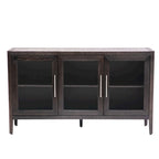 Meuble de rangement en bois avec 3 portes en verre trempé, étagère et pieds réglables - 58.2L15.7l33.9H