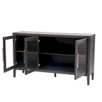 Meuble de rangement en bois avec 3 portes en verre trempé, étagère et pieds réglables - 58.2L15.7l33.9H