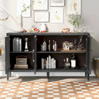 Meuble de rangement en bois avec 3 portes en verre trempé, étagère et pieds réglables - 58.2L15.7l33.9H