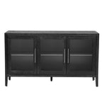Meuble de rangement en bois avec 3 portes en verre trempé, étagère et pieds réglables - 58.2L15.7l33.9H
