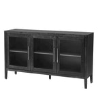 Meuble de rangement en bois avec 3 portes en verre trempé, étagère et pieds réglables - 58.2L15.7l33.9H