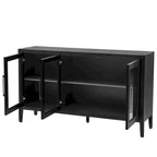 Meuble de rangement en bois avec 3 portes en verre trempé, étagère et pieds réglables - 58.2L15.7l33.9H
