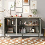 Meuble de rangement en bois avec 3 portes en verre trempé, étagère et pieds réglables - 58.2L15.7l33.9H