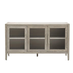 Meuble de rangement en bois avec 3 portes en verre trempé, étagère et pieds réglables - 58.2L15.7l33.9H