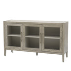 Meuble de rangement en bois avec 3 portes en verre trempé, étagère et pieds réglables - 58.2L15.7l33.9H