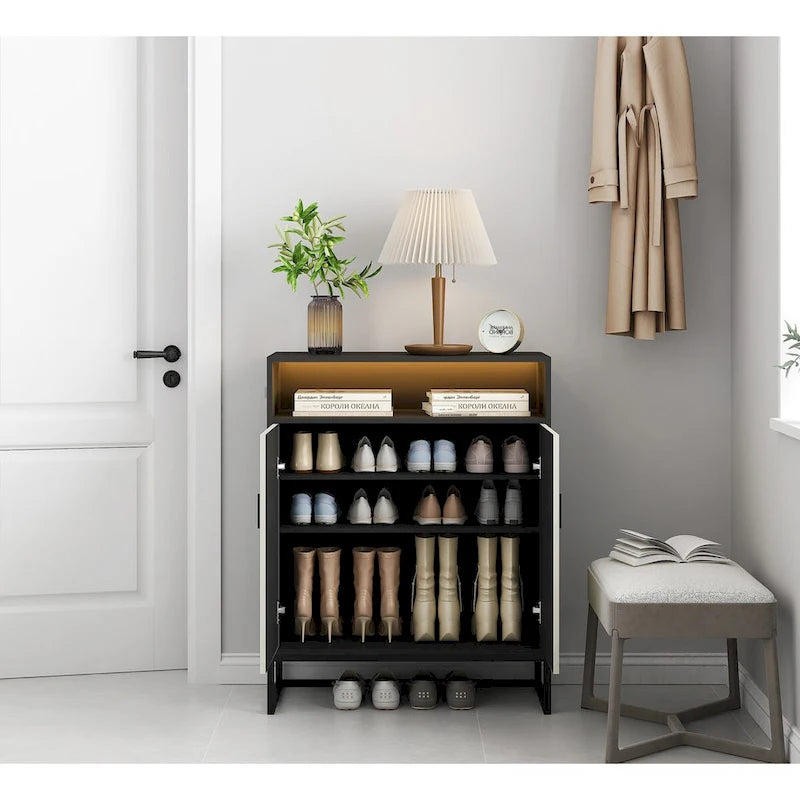 5-Tier Shoe Storage Cabinet, Wooden Shoe Cabinet with Doors Shoe Organizer with Open Shelves for Entryway, Hallway, Living Room