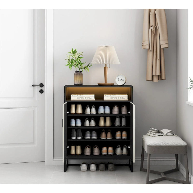 5-Tier Shoe Storage Cabinet, Wooden Shoe Cabinet with Doors Shoe Organizer with Open Shelves for Entryway, Hallway, Living Room