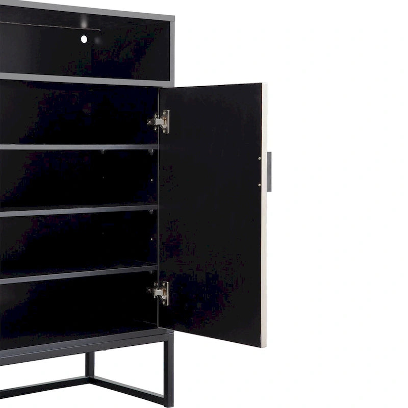 5-Tier Shoe Storage Cabinet, Wooden Shoe Cabinet with Doors Shoe Organizer with Open Shelves for Entryway, Hallway, Living Room