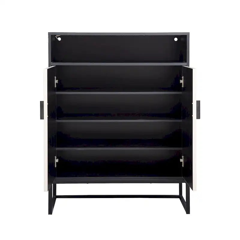 5-Tier Shoe Storage Cabinet, Wooden Shoe Cabinet with Doors Shoe Organizer with Open Shelves for Entryway, Hallway, Living Room