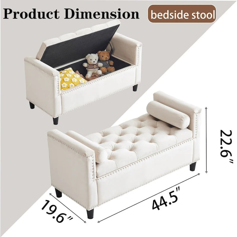 Upholstered Storage Bench with Armrests for Living Room Entryway