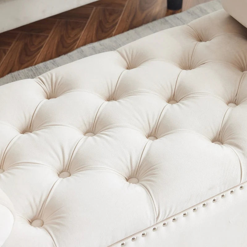 Upholstered Storage Bench with Armrests for Living Room Entryway