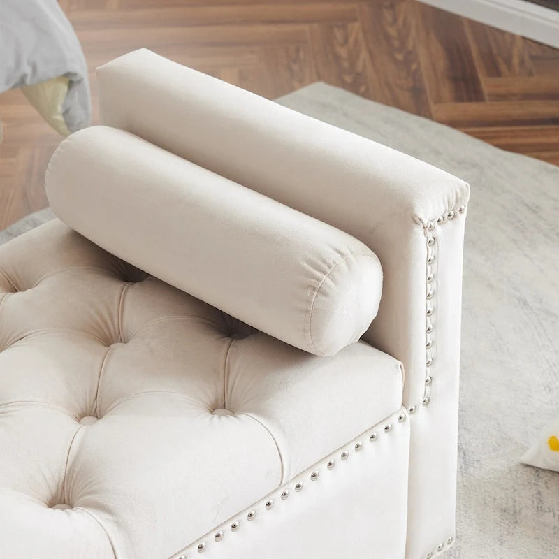 Upholstered Storage Bench with Armrests for Living Room Entryway