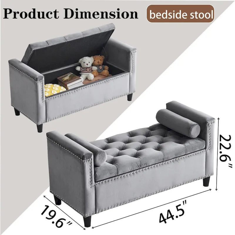 Upholstered Storage Bench with Armrests for Living Room Entryway