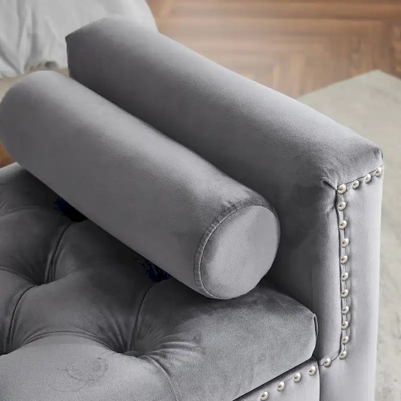 Upholstered Storage Bench with Armrests for Living Room Entryway