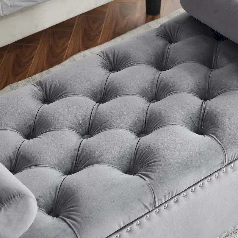 Upholstered Storage Bench with Armrests for Living Room Entryway
