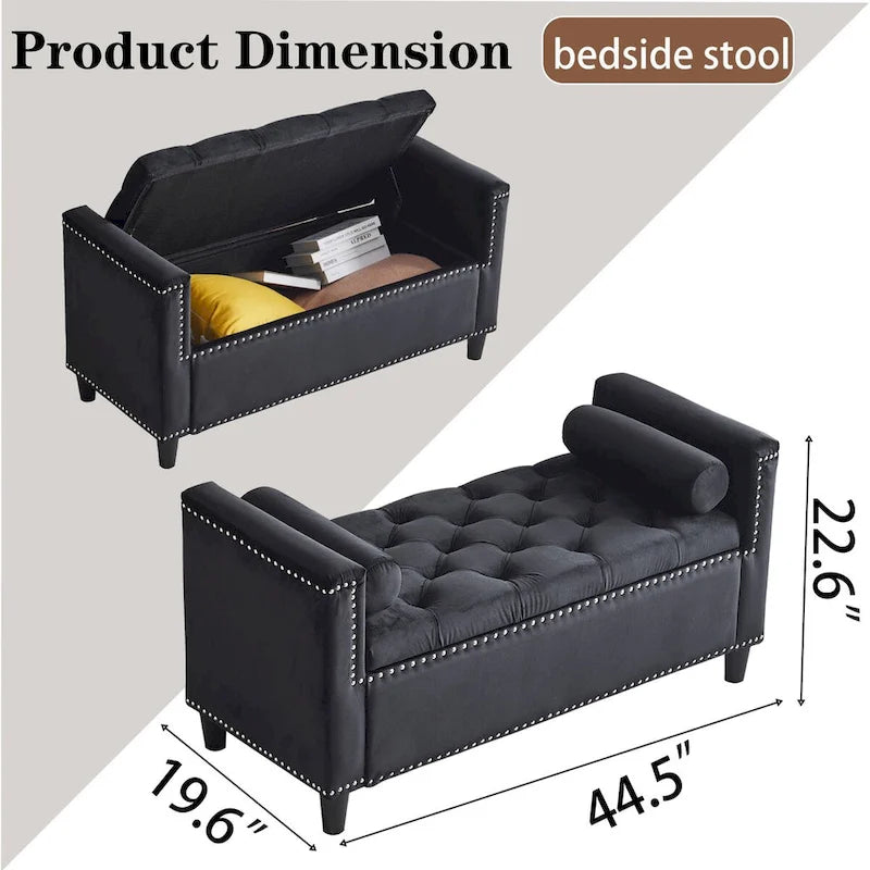 Upholstered Storage Bench with Armrests for Living Room Entryway