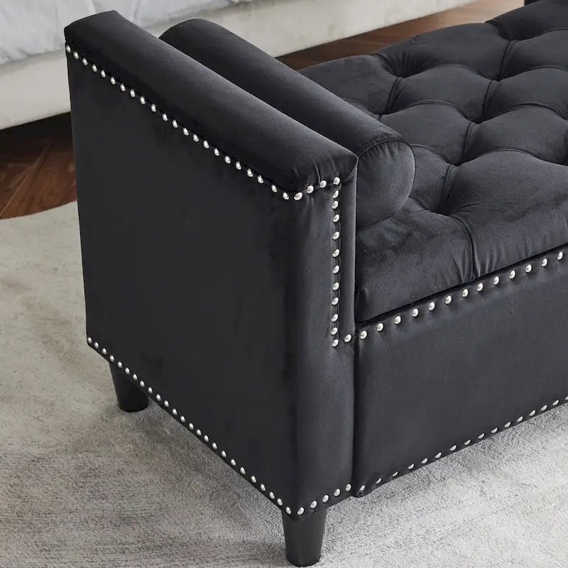 Upholstered Storage Bench with Armrests for Living Room Entryway