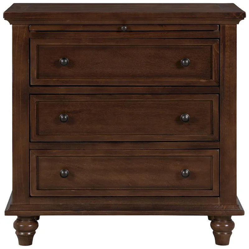3-Drawer Storage Wood Cabinet, End Table with Pull out Tray