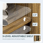 Houten dressoir-buffetkast met rotandeuren en planken met 3 niveaus