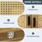 Houten dressoir-buffetkast met rotandeuren en planken met 3 niveaus