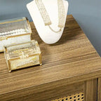 Houten dressoir-buffetkast met rotandeuren en planken met 3 niveaus