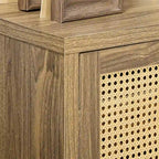 Houten dressoir-buffetkast met rotandeuren en planken met 3 niveaus