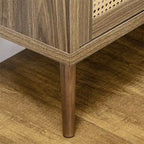 Houten dressoir-buffetkast met rotandeuren en planken met 3 niveaus