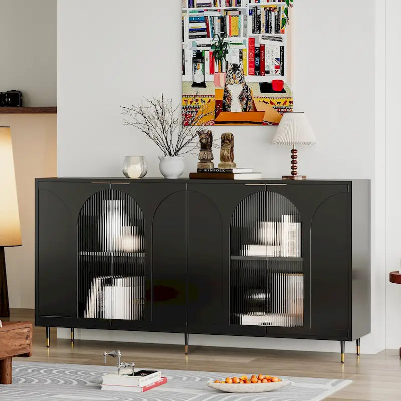 60 Wooden Cabinet with 4 Glass Doors Sideboard Buffet Server Cabinet
