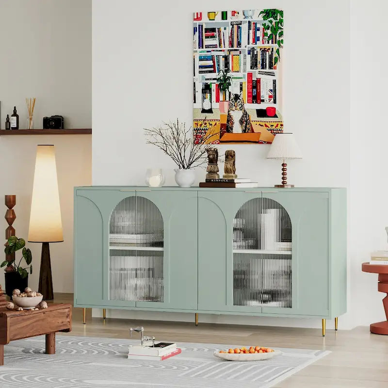 60 Wooden Cabinet with 4 Glass Doors Sideboard Buffet Server Cabinet