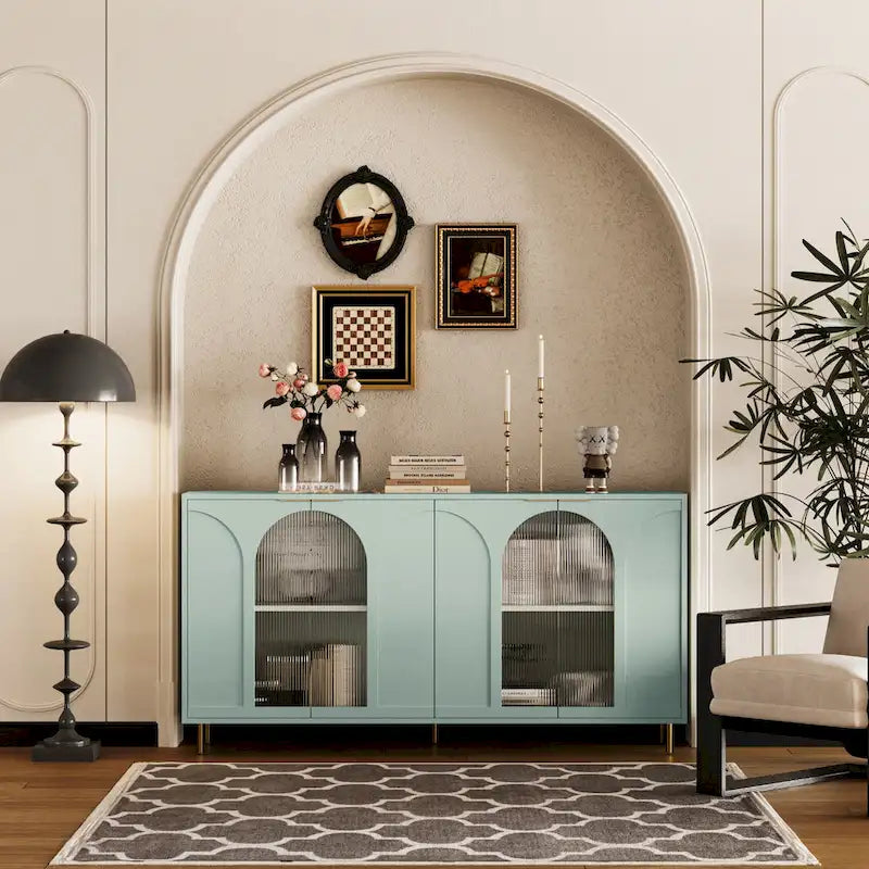 60 Wooden Cabinet with 4 Glass Doors Sideboard Buffet Server Cabinet