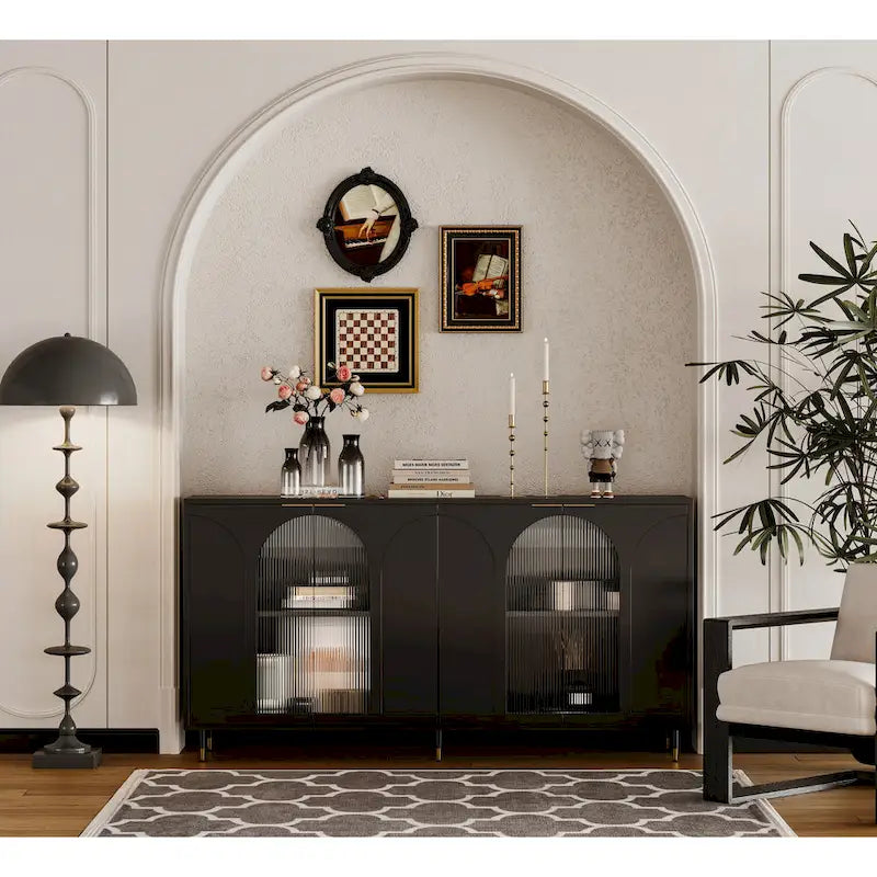 60 Wooden Cabinet with 4 Glass Doors Sideboard Buffet Server Cabinet