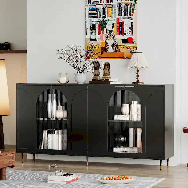 60 Wooden Cabinet with 4 Glass Doors Sideboard Buffet Server Cabinet
