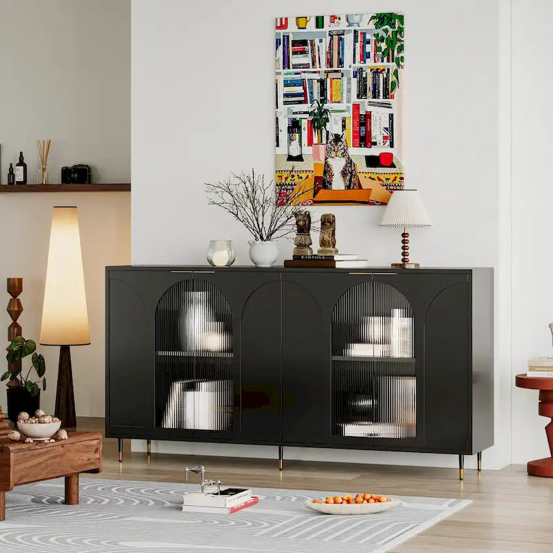 60 Wooden Cabinet with 4 Glass Doors Sideboard Buffet Server Cabinet