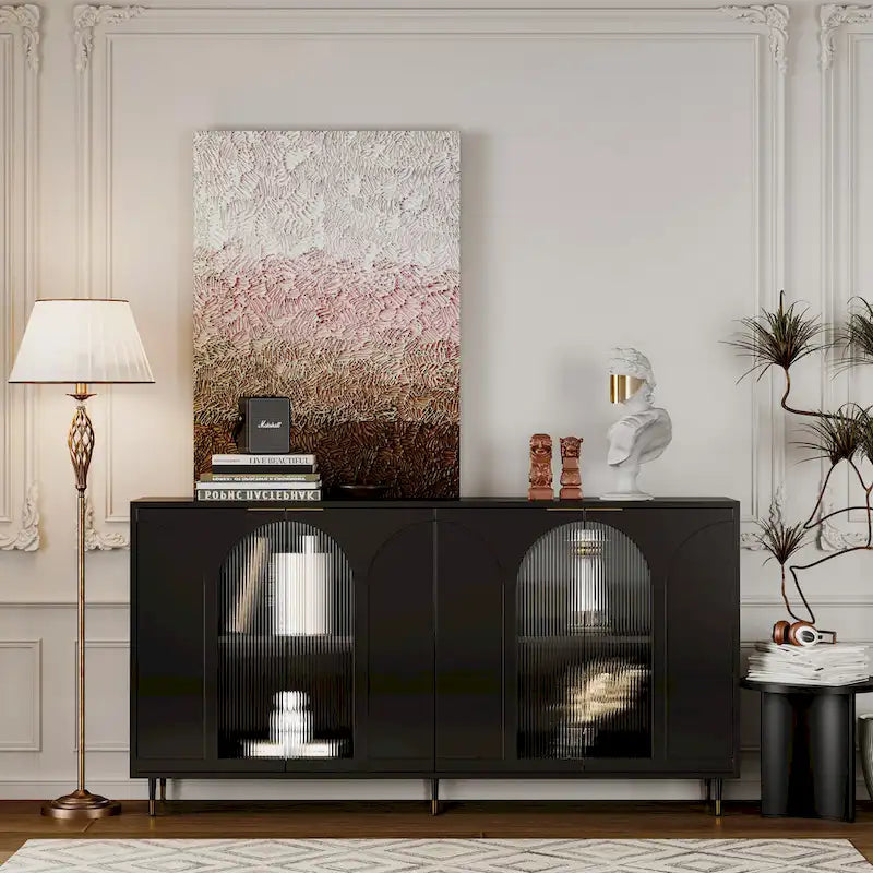 60 Wooden Cabinet with 4 Glass Doors Sideboard Buffet Server Cabinet