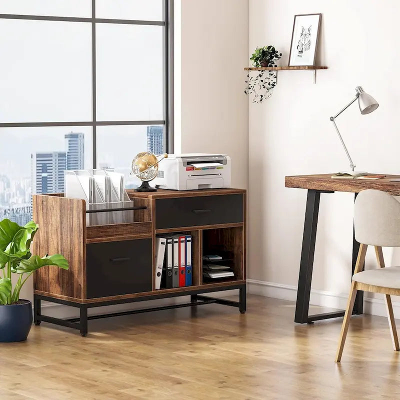 39-Inch Wood 2-Drawer File Filing Cabinet Printer Stand