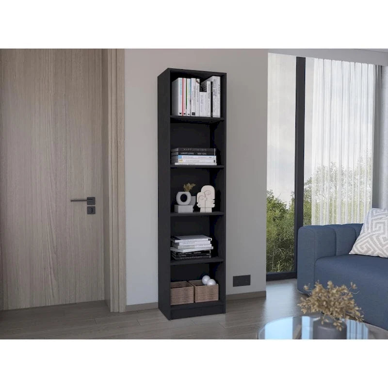 Bookcase with 5-Tier Shelves and Slim Design -Black -Office