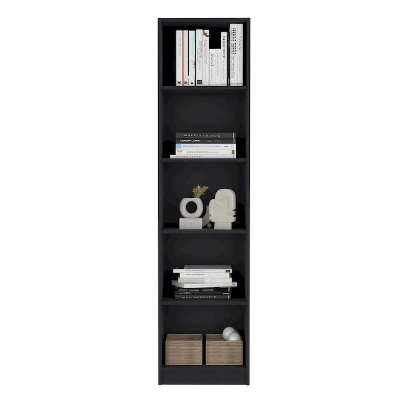 Bookcase with 5-Tier Shelves and Slim Design -Black -Office
