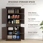 71 Freestanding Kitchen Pantry with 4 Doors and 2 Large Cabinets, Tall Storage Cabinet with Wide Drawer for Dining Room, Coffee
