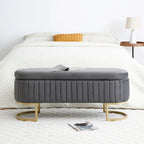 Banc de rangement, banc de chambre, banc rembourré ovale en velours pour bout de lit avec pieds en métal doré, pouf de rangement de 50