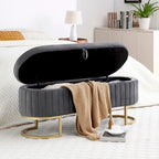 Banc de rangement, banc de chambre, banc rembourré ovale en velours pour bout de lit avec pieds en métal doré, pouf de rangement de 50