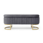 Banc de rangement, banc de chambre, banc rembourré ovale en velours pour bout de lit avec pieds en métal doré, pouf de rangement de 50