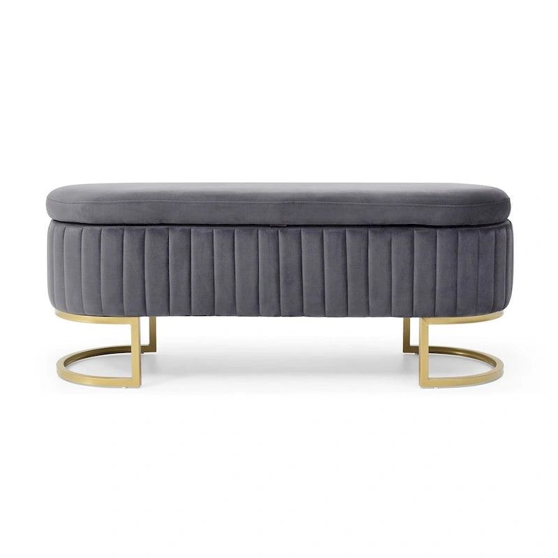 Storage Bench Bedroom Bench,Velvet Oval Upholstered End of Bed Bench with Golden Metal Legs,50 Storage Ottoman Bench