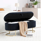 Banc de rangement, banc de chambre, banc rembourré ovale en velours pour bout de lit avec pieds en métal doré, pouf de rangement de 50