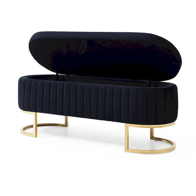 Storage Bench Bedroom Bench,Velvet Oval Upholstered End of Bed Bench with Golden Metal Legs,50 Storage Ottoman Bench
