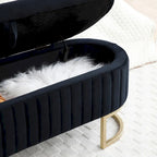Banc de rangement, banc de chambre, banc rembourré ovale en velours pour bout de lit avec pieds en métal doré, pouf de rangement de 50