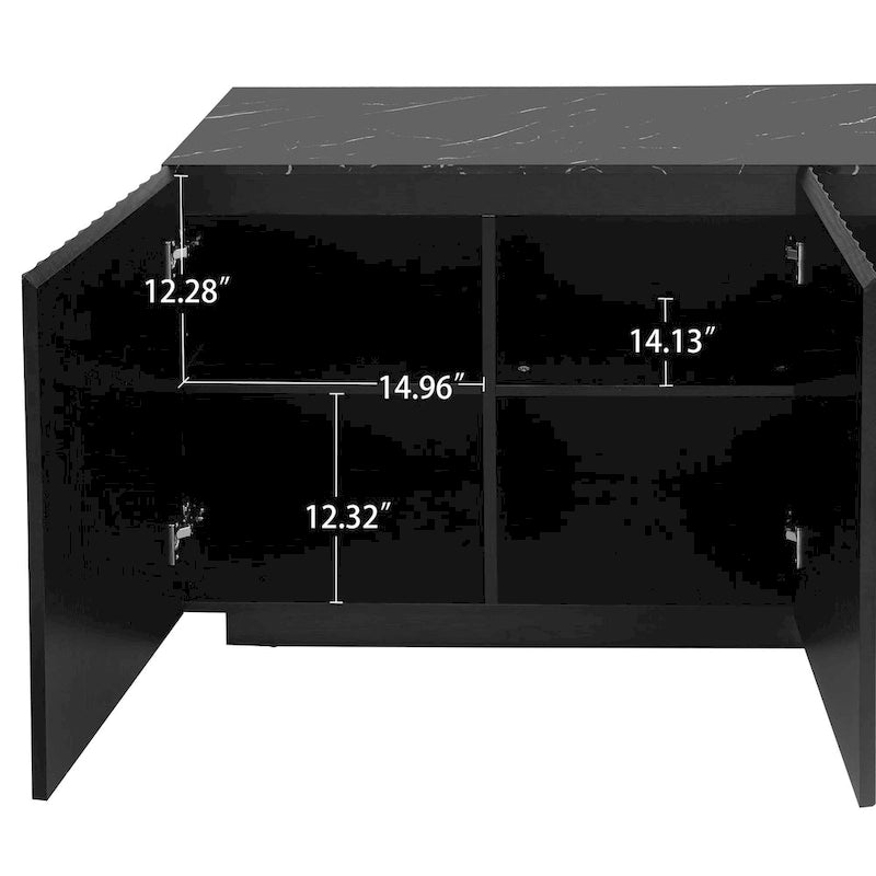 LED Carved Line 3 Door Storage Cabinet,Sideboard Buffet Cabinet With Adjustable Shelf,Large Storage Accent Cabinet
