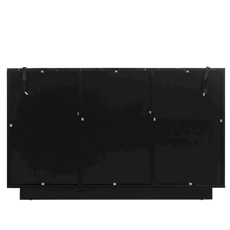 LED Carved Line 3 Door Storage Cabinet,Sideboard Buffet Cabinet With Adjustable Shelf,Large Storage Accent Cabinet